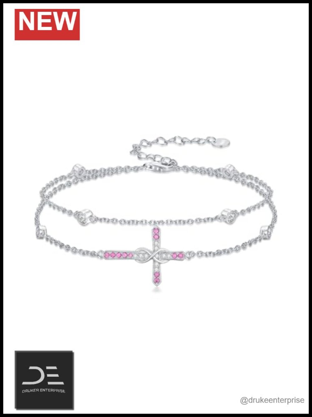 925 Sterling Silver Birthstone Cross Bracelet Link Charm Religious Christian